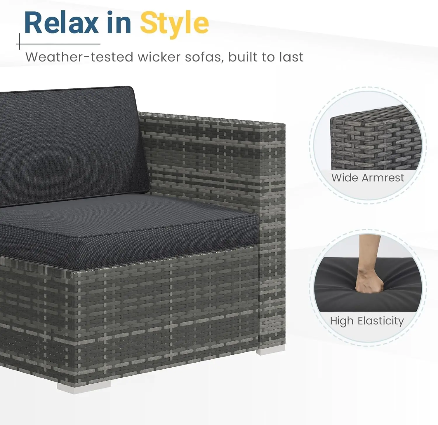 [New Arrival!]5-Pieces Outdoor Patio Furniture Set, All Weather Wicker Rattan Sectional Sofa, Patio Conversation Set with Cushio