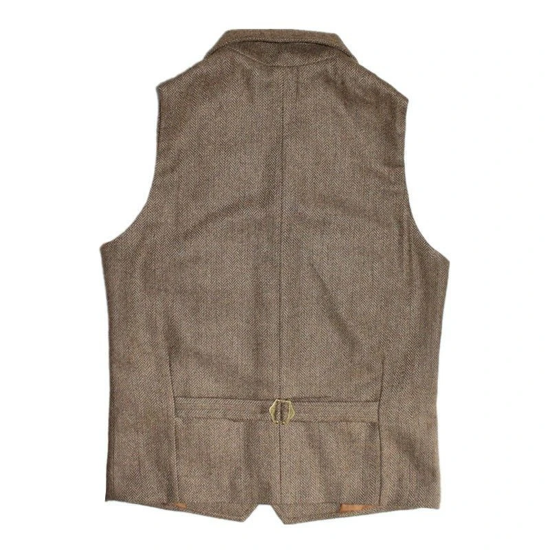 Autumn American Retro Heavyweight Wool Tweed Vest Men Casual Khaki Waistcoat
