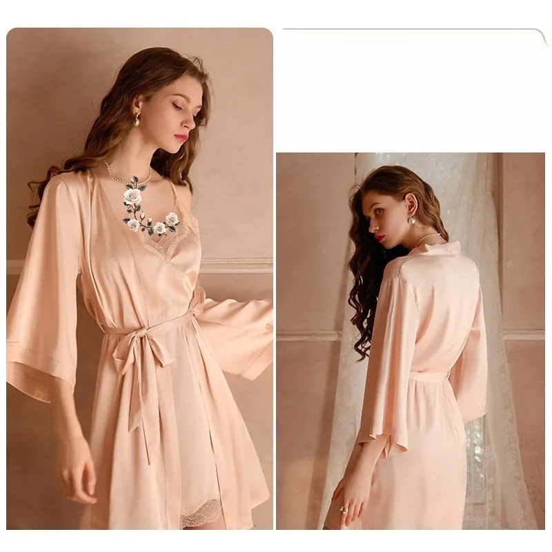 Women's Pajama Dress for Spring and Autumn Summer Sexy Ice Silk Hot and Thin High-End Pure Desire Style New Strap Sleepwear