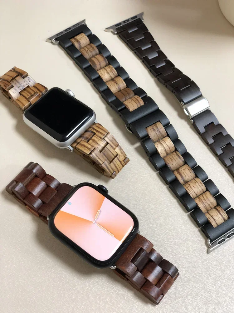 Wooden Strap For Apple Watch Band Ultra 2 49mm 10 46mm 42 Butterfly Clasp Bracelet For iWatch 9 8 7 6 5 4 SE 38mm 40 41 44 45mm