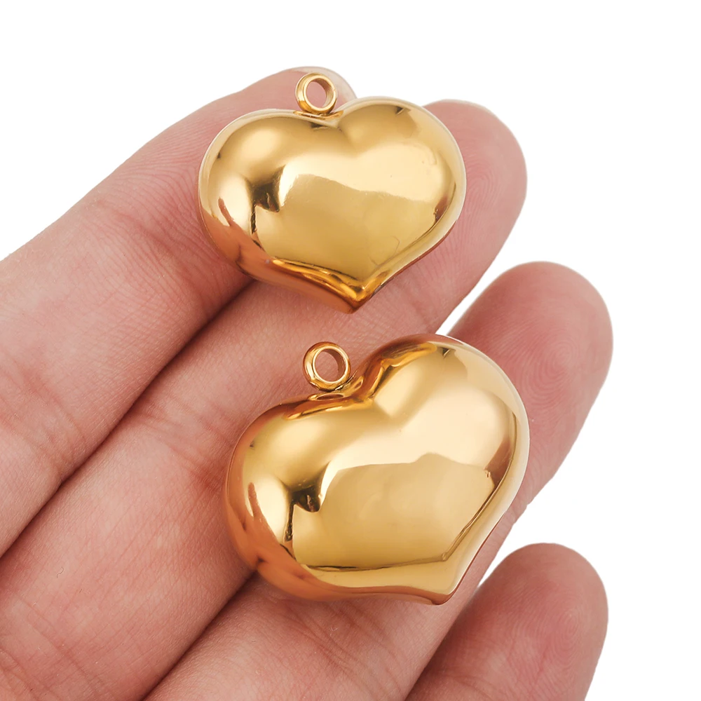 

2pcs Stainless Steel Gold Plated Polished Large Heart Charms DIY Necklace Bracelet Jewelry Making Findings Accessories Wholesale