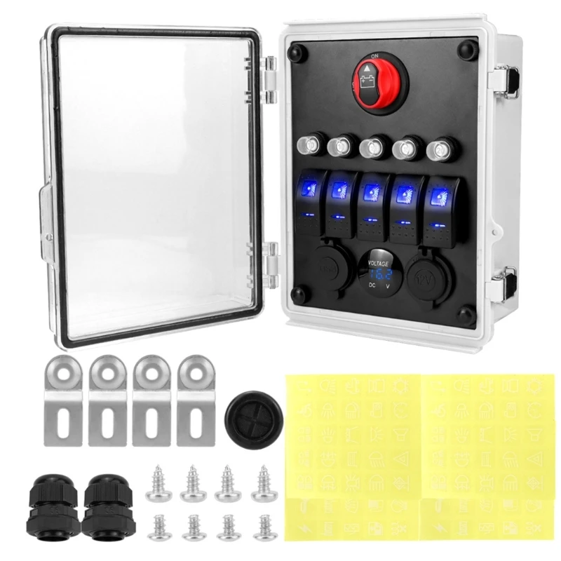 

12V/24V Impermeable Change Panel 5 Circuit Circuit 30W Fast Fee Port Pre United Wiring For Marine Away Road Automobiles