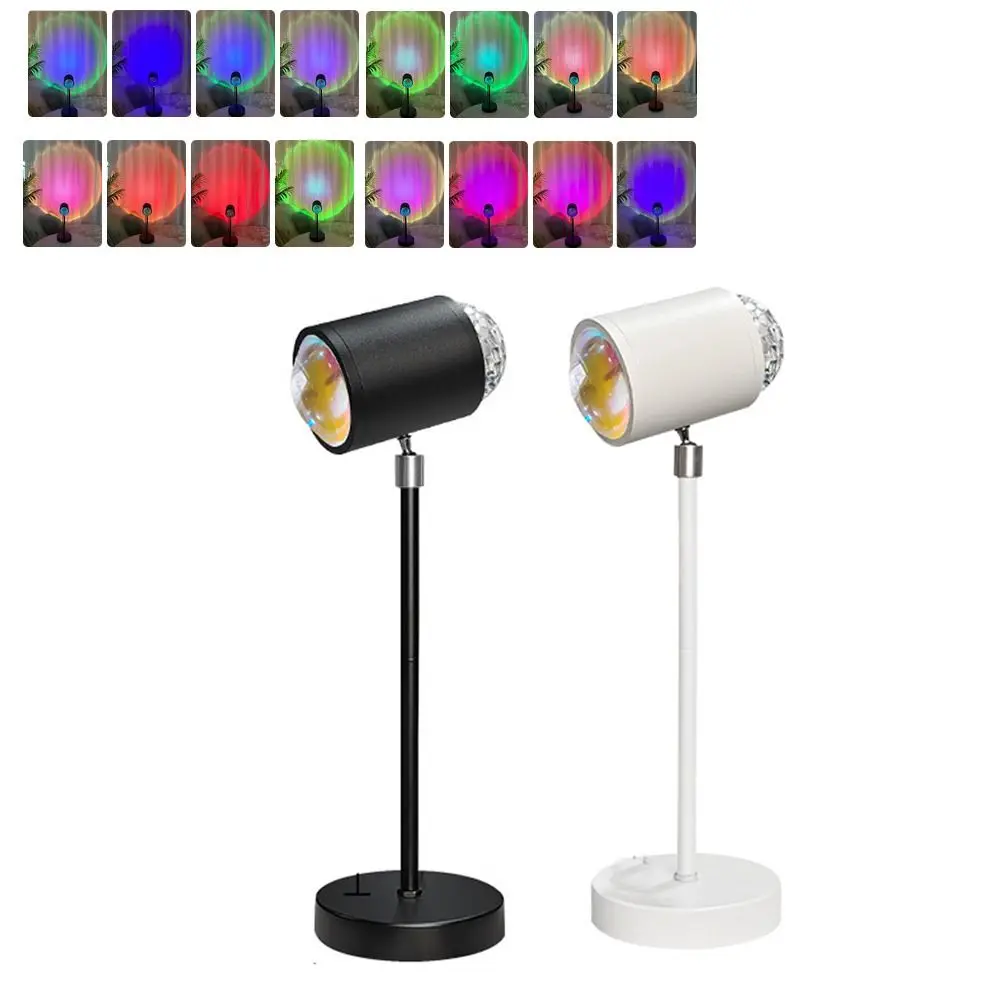 

High Quality 16 Colors Water Ripple Lamp Dual-Head Design 360° Rotation Sunset Lamp Button Control Night Light Live Broadcast