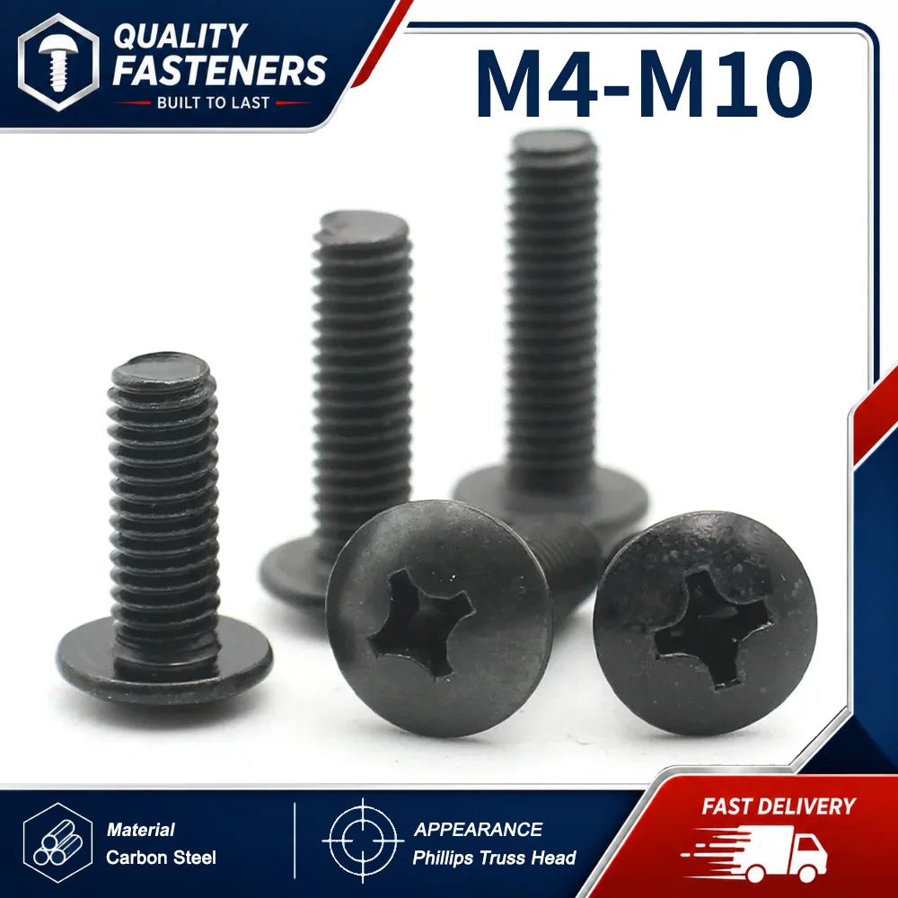 10–25 Stück M2 M2,5 M3 M3,5 M4 M5 M6 CM schwarz plattierter elektronischer Kohlenstoffstahl Kreuzschlitz Truss Pilzkopfschrauben Bolzen