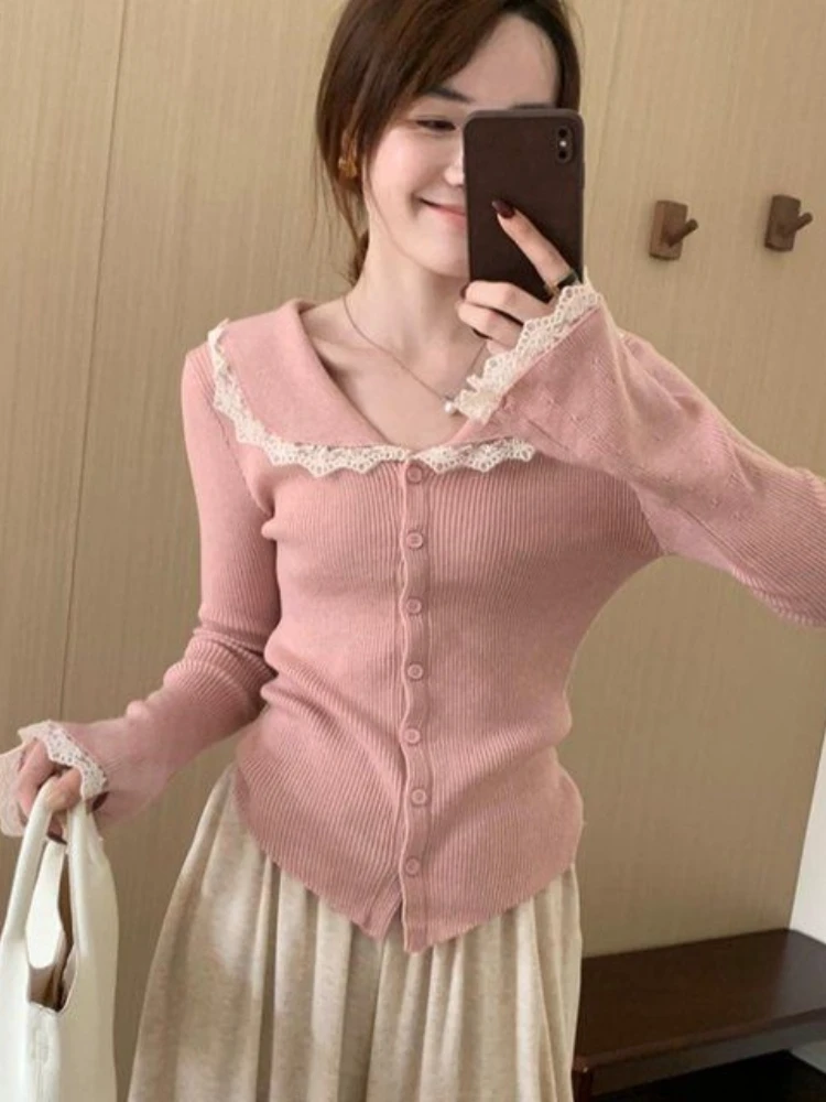

Y2K Harajuku Retro Hot Girl Atmosphere Lace Lace Knitted Cardigan Sweater Autumn/Winter American Hot Girl Trendy Women's Top