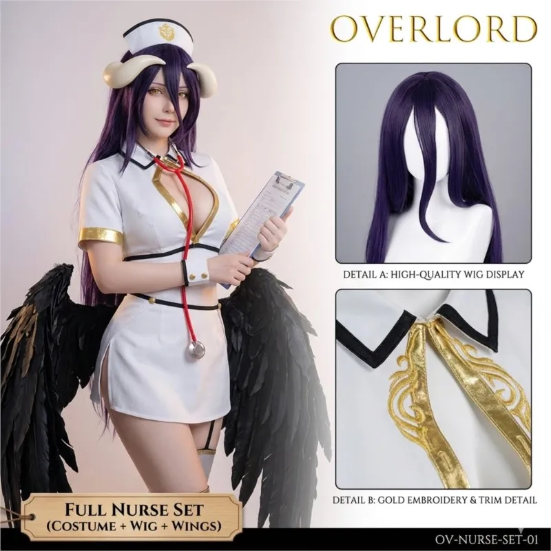 OVERLORD Albedo Nurse Cosplay Costume Anime Game Character Outfit Women Halloween Thigh-high Stockings Cosplay Costume sexy cos view 6