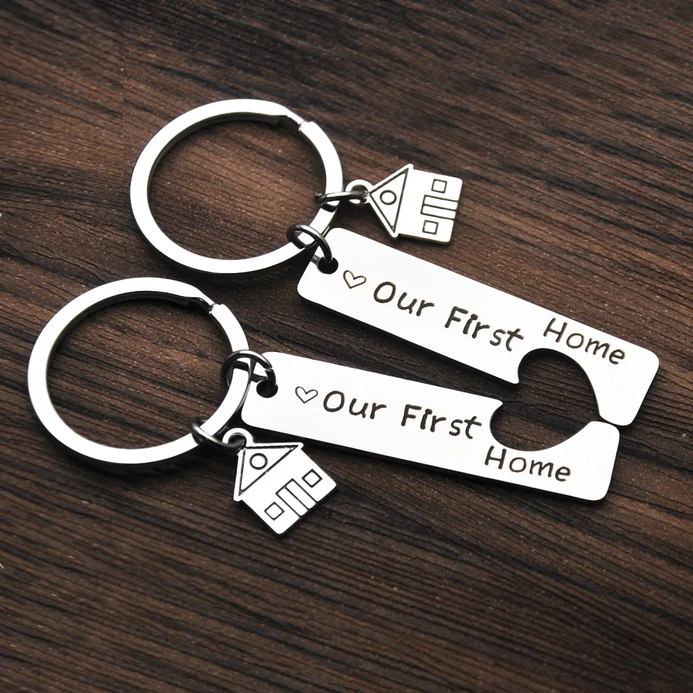 New 2 Pcs New  Home Keychain Pendant  Our First Home Key Chains Kaeyrings Housewarming Gifts Real Estate Agent Gift