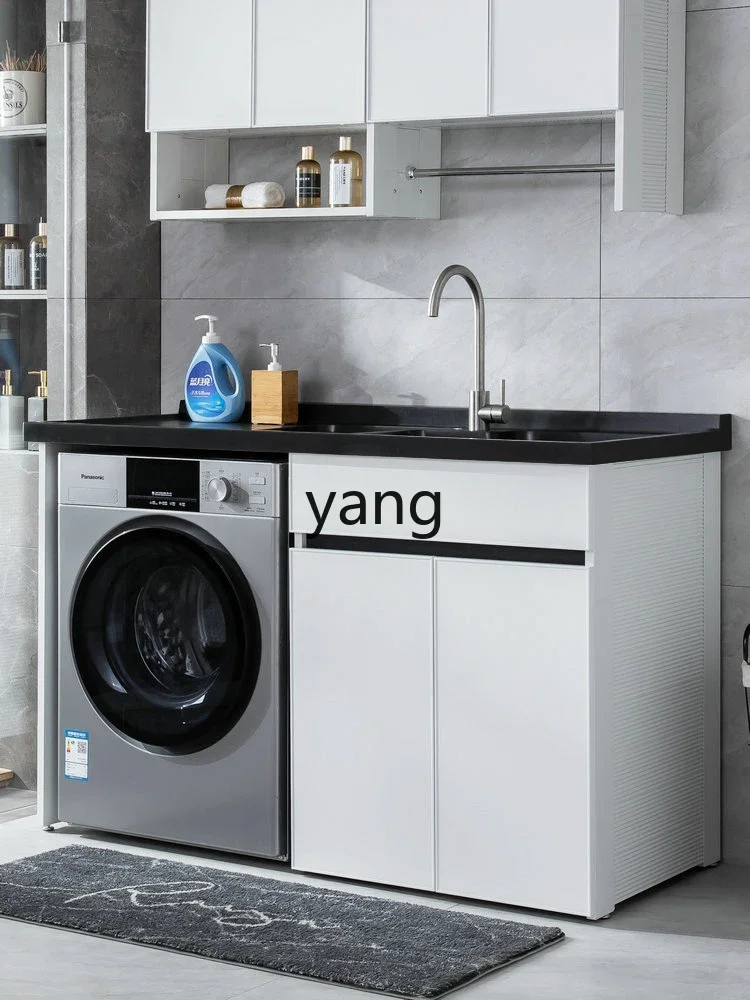 YJQ washing machine integrated cabinet balcony pool slot basin with rubbing board space aluminum laundry cabinet combination