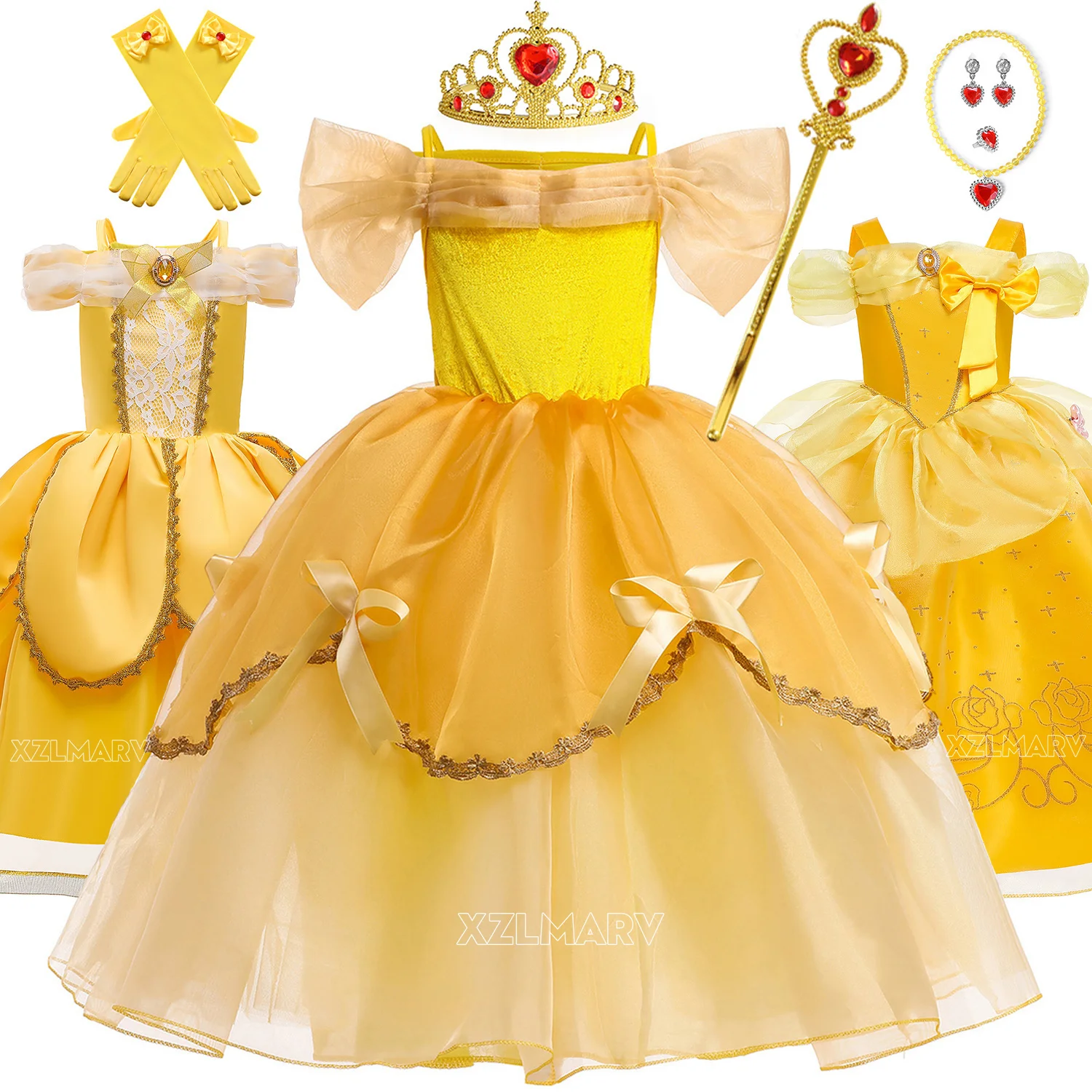 Girls Belle Dress Kids Ball Gown Princess Costume Beauty and Beast Children Christmas Birthday Carnival Party Cosplay Disguise