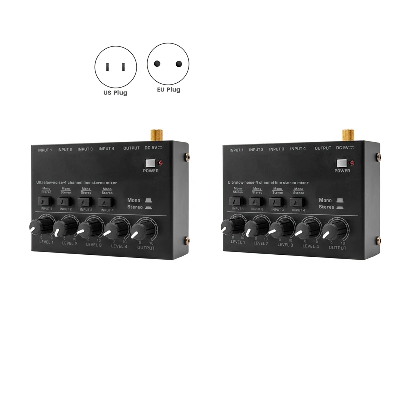

Ultra Low Noise 4 Channel Line Stereo Mixer 4 Input 1 Output DC 5V Portable Mini Audio Mixer Microphone Keyboard-AU47