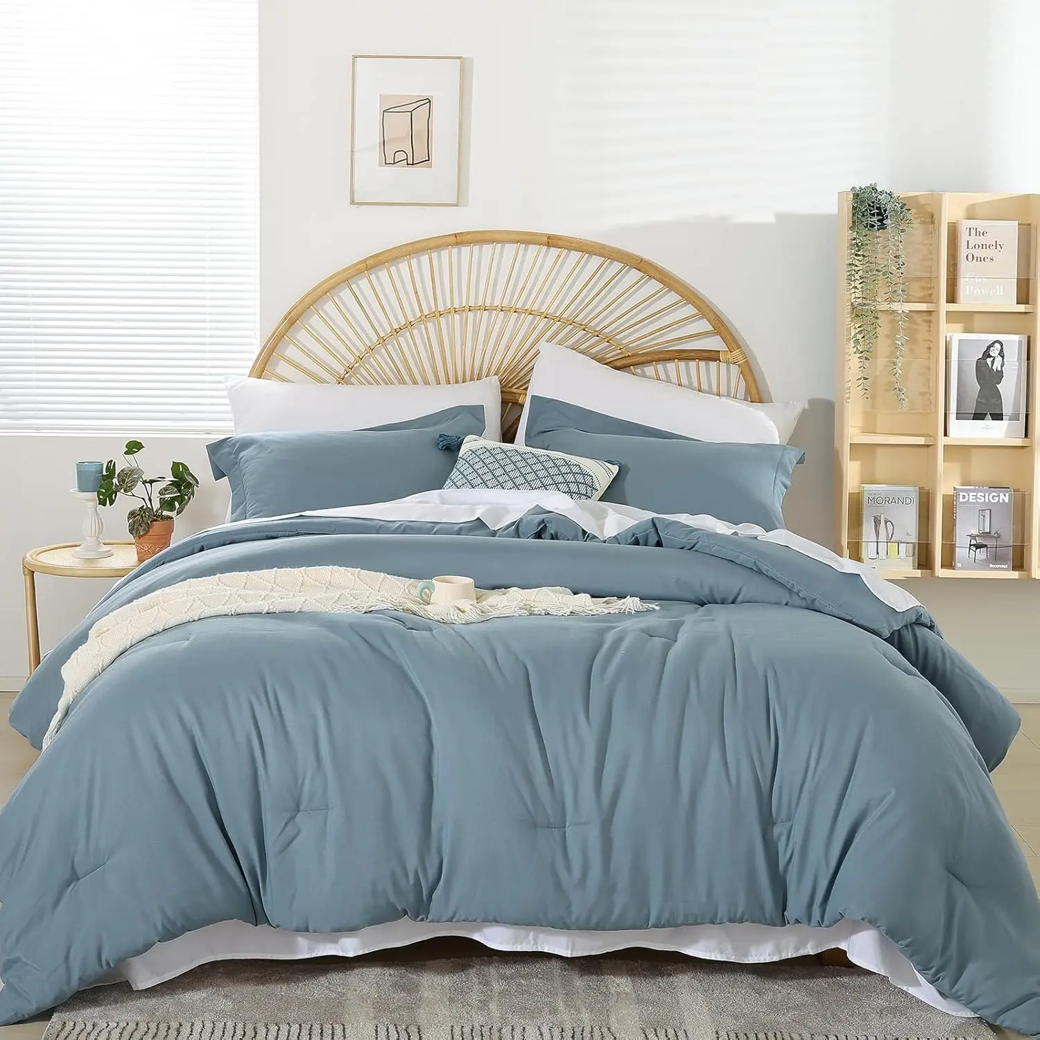 

King Comforter Set Dusty Blue 7-Piece Bedding All-Season Soft Microfiber with Pillowcases and Sheets