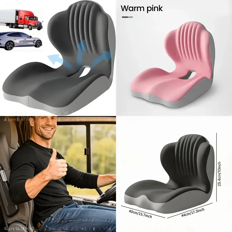 Ergonomic Memory Foam Seat Cushion with Back Support Breathable Hollow Design Comfortable for Office Chair Car Long Sitting