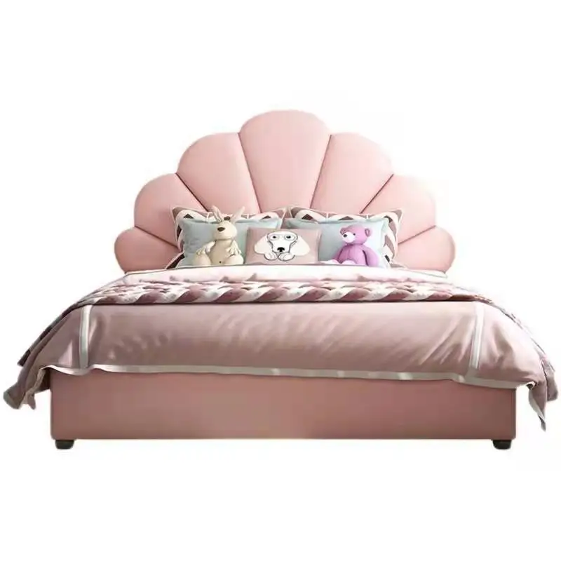 Light luxury shell girl castle dream bedroom leather art pink cartoon princess bed