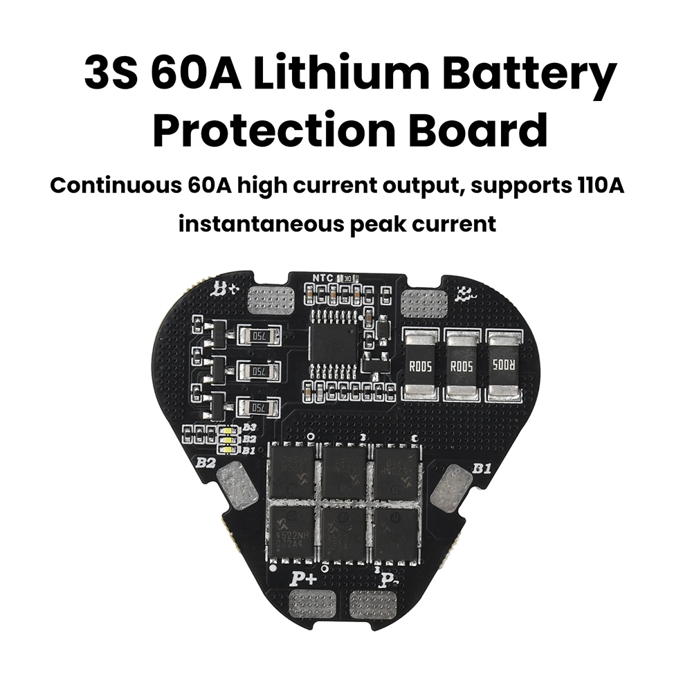 3S 60A Lithium Battery Protection Board with Balancing 12.6V Output High Current for 3-Cell Li-ion Battery Pack