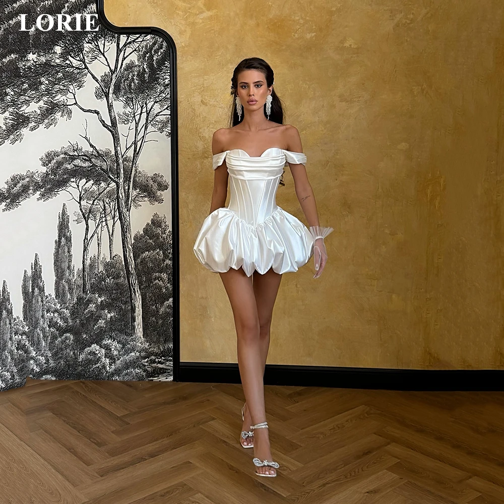 

LORIE Sexy Mini Satin Evening Dresses Pleated Off The Shoulder Waist-Cinching Prom Dress Draped A-Line Ball Dress Customized