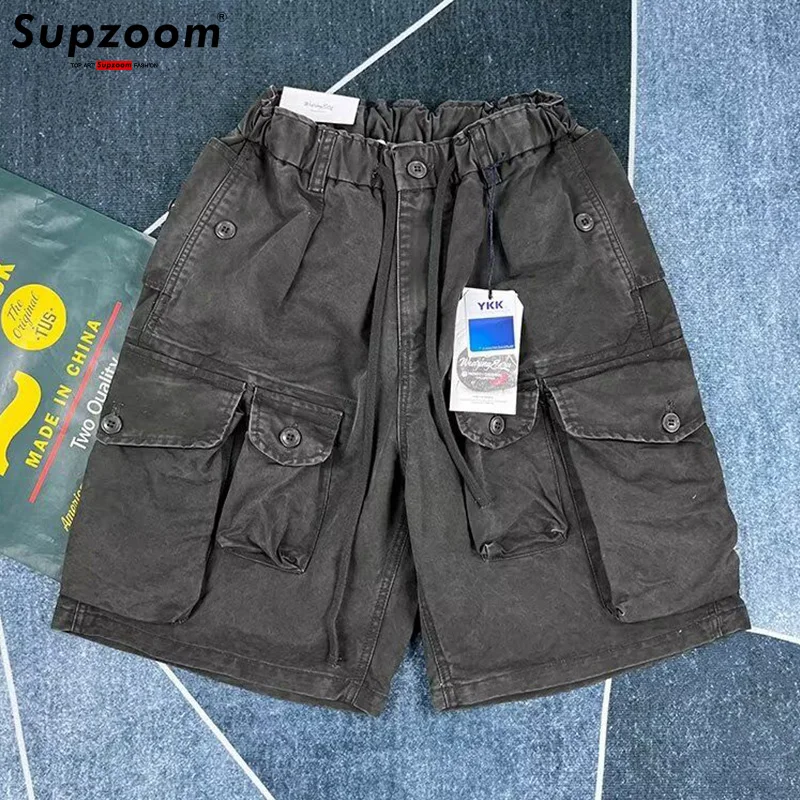 Supzoom New Arrival Top Fashion Summer Loose Casual Belt Design High Street Trendy Stitching Pocket Personalized Shorts Men