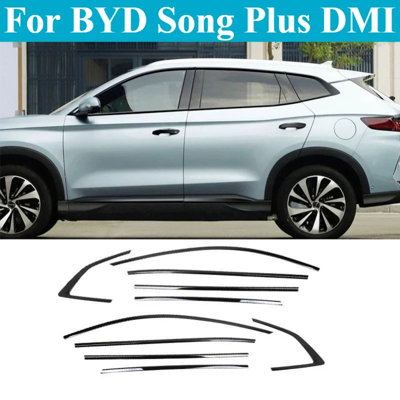 

For BYD Song Plus DMI Gloss Black Window Trim Kit - High Shine EV Style Exterior Decoration with 3M Tape, Luxury Car Accessories