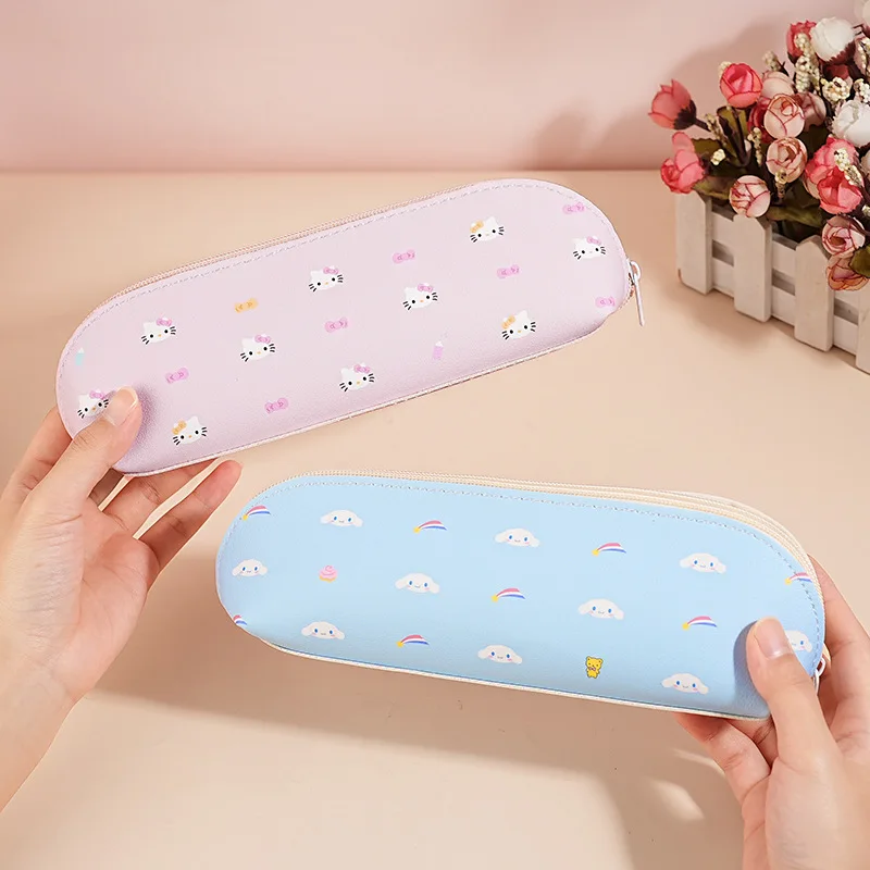 8pcs/lot Sanrio Kitty Cinnamoroll Pencil Case Creative PU Leather Pencil Box Pen Bag Stationery Pouch Office School Supplies