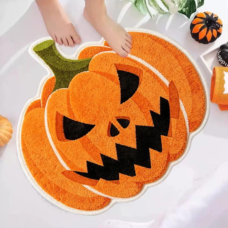 VIKAMA Halloween Pumpkin Alien-Shaped Carpet Non-Slip Water-Absorbing Bathroom Mat Soft Bedroom Entrance Door Mat Home Decor