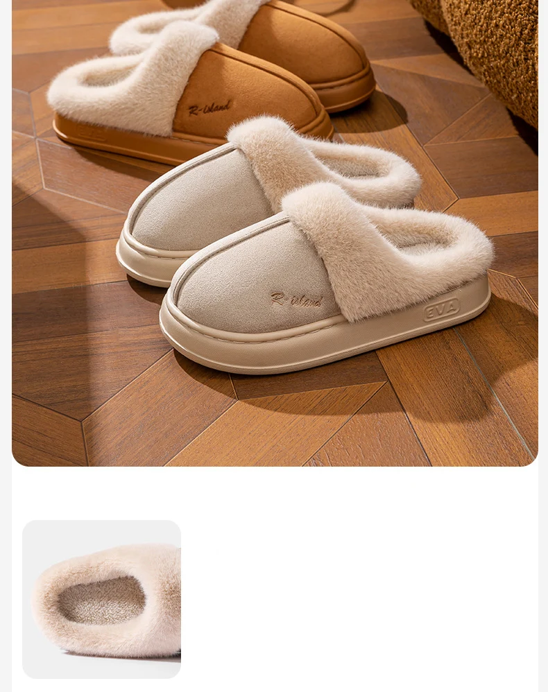 Shevalues Winter-Hausschuhe mit Plüschfutter für Damen, dicke Sohle, rutschfest, für den Innenbereich, bequeme Hausschuhe mit Fellbesatz. – Detail 25