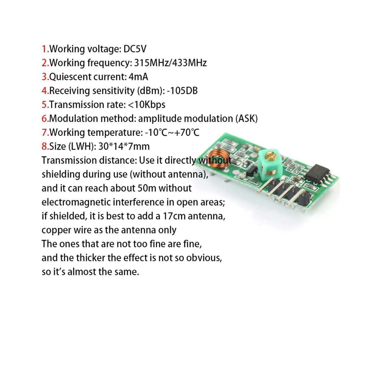 10Set 433M Super Regenerative Module Wireless Transmitter Module Burglar Alarm Transmitter Receiver 433 Frequency