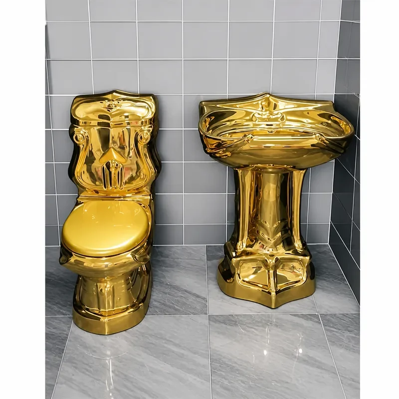 Golden Retro Palace Style Toilet with Relief Design Large Diameter Silent Flush Creative Bathroom Fixture for Hotel Home Use