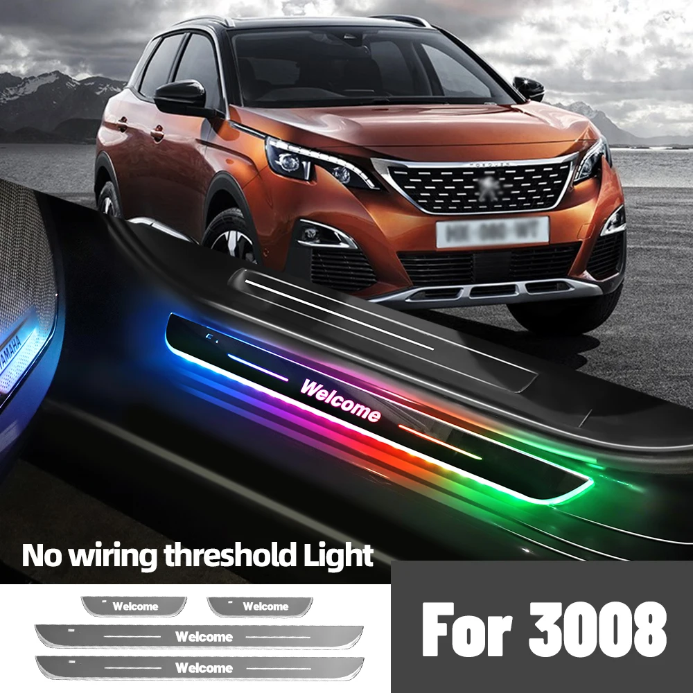 

For Peugeot 3008 2008-2023 2015 2016 2018 2020Car Door Sill Light Customized Logo LED Welcome Threshold Pedal Lamp Accessories