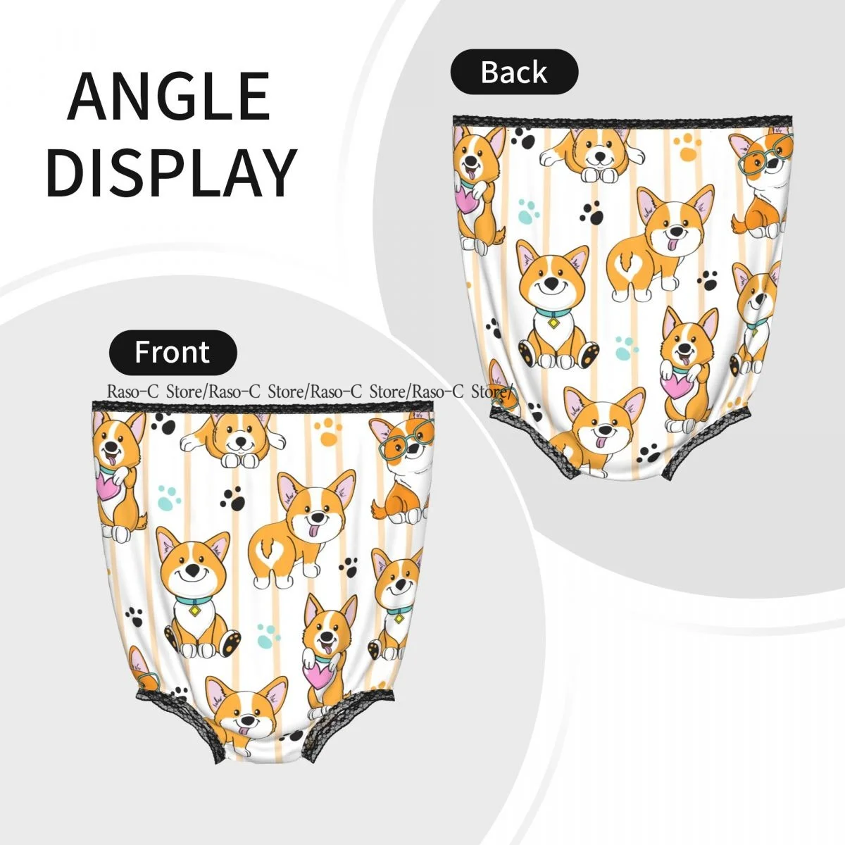 Cute Dog Corgi On A Striped Pattern Grandma Underwear Interesting Prank Funny Gift Panties
