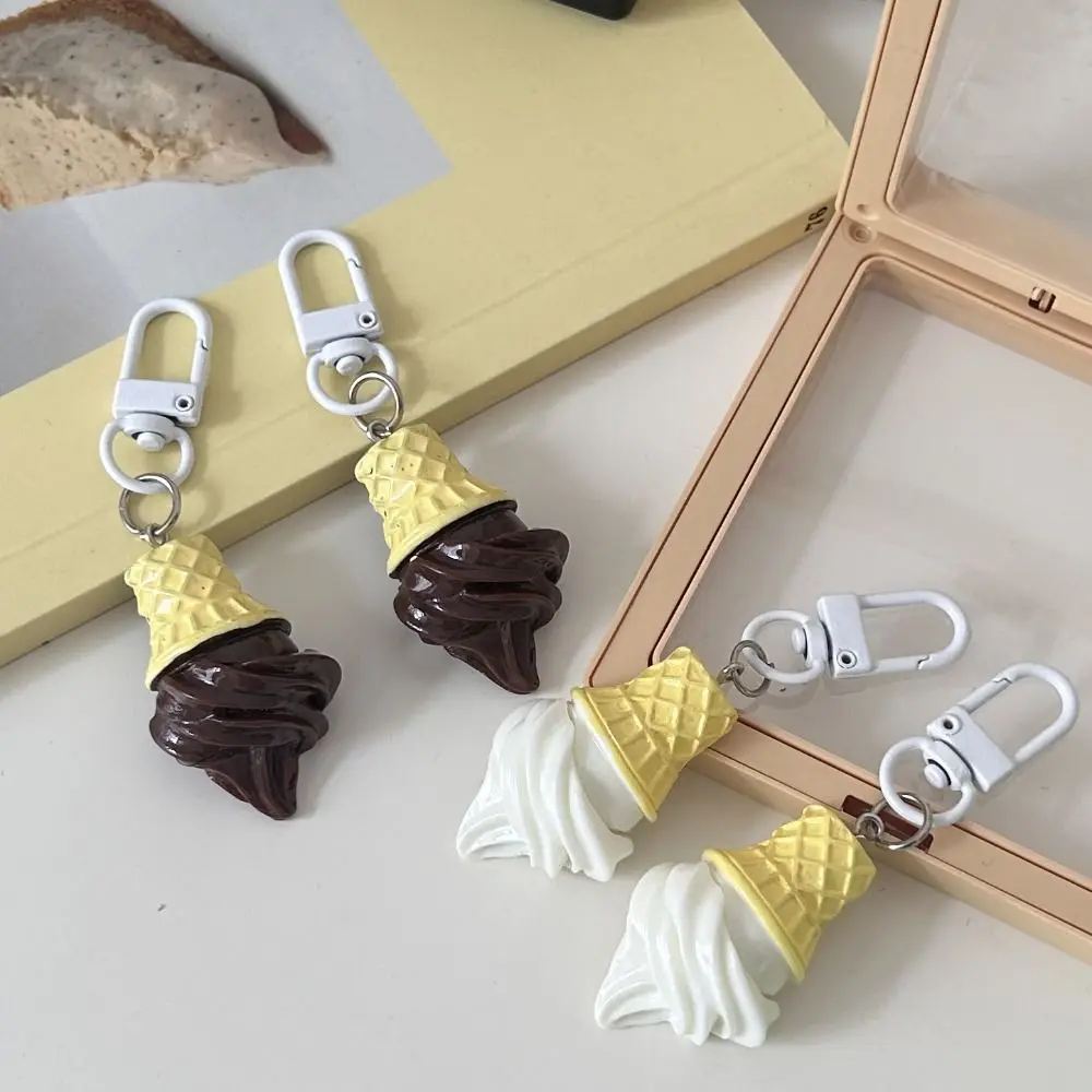 Cute Resin Keychain Chocolate Ice Cream Keychain Cartoon Fun Simulation Food Keychain Charms Car Keychains Bag Pendant Kids