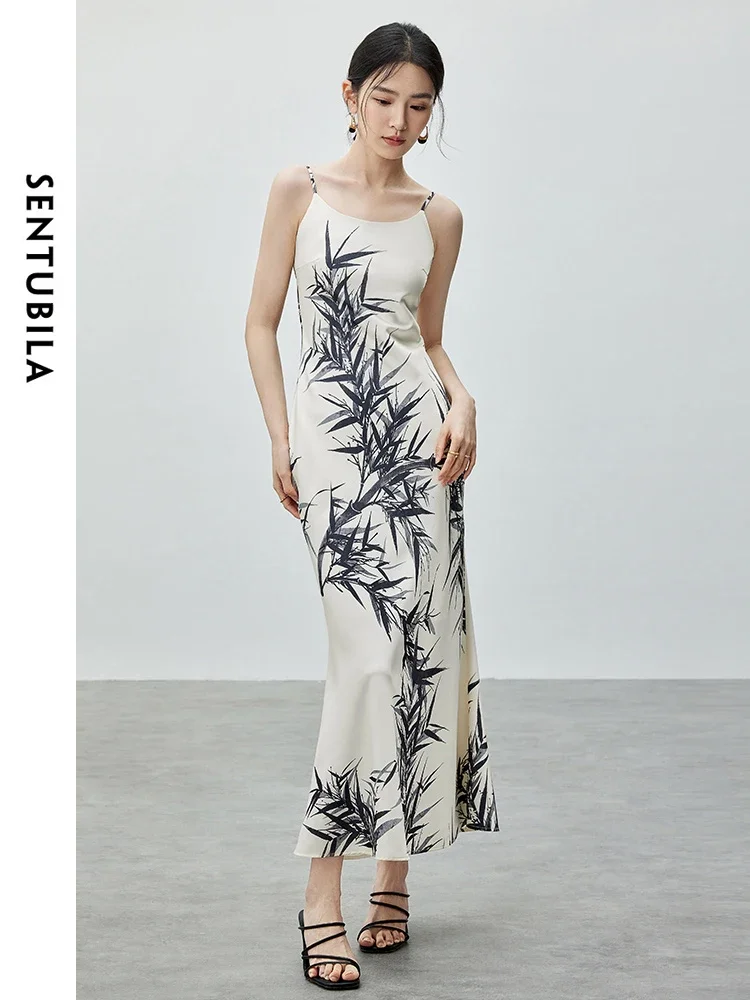 

SENTUBILA Chinese Style Camisole Long Dress Woman 2024 Summer Elegant Round Neck Printed Sleeveless Tank Maxi Dresses 142L54777