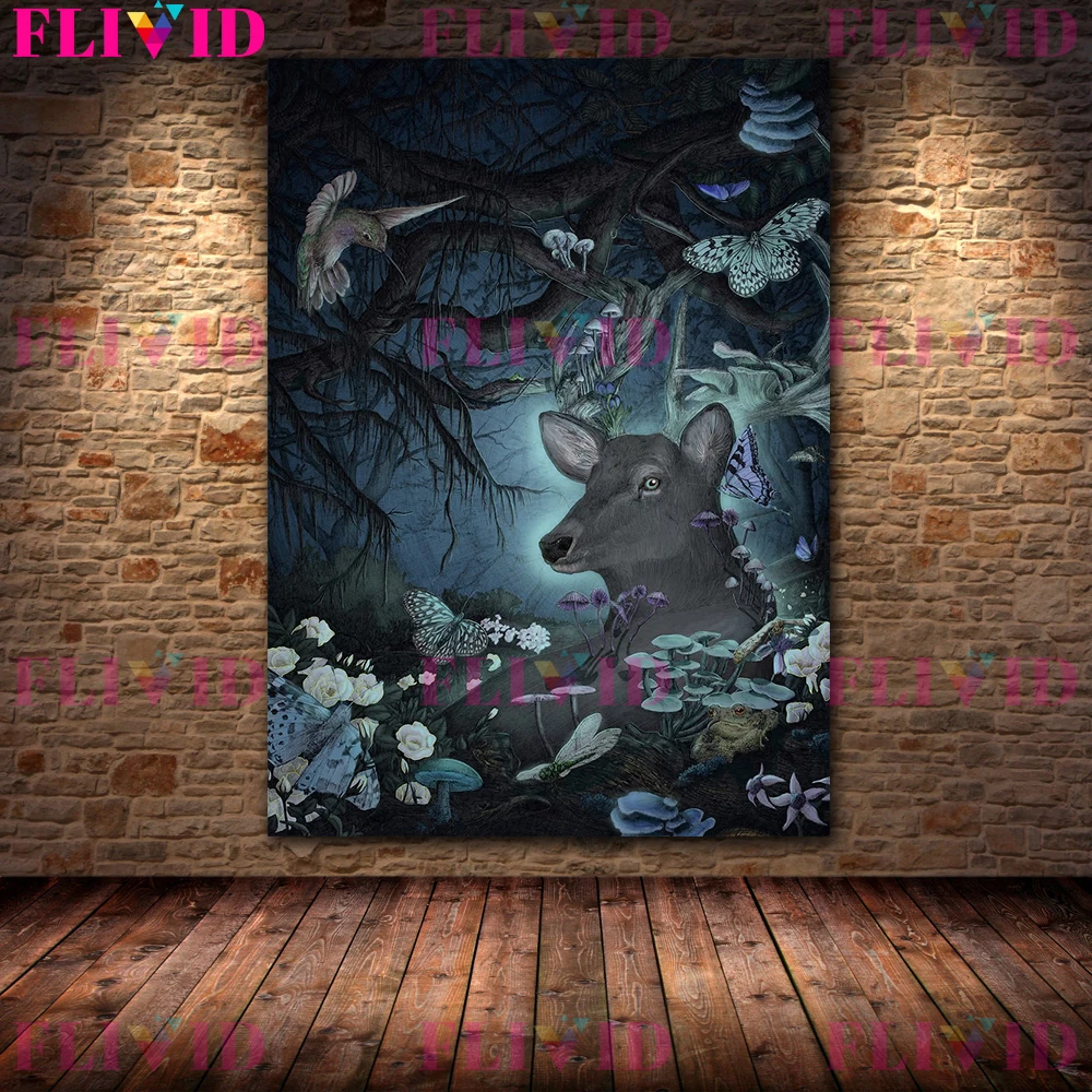 Mysterious Magic Creature Abstract Wall Art Canvas Painting,Mari Lwyd,Occult Serpent,Dragon Warrior,Fantasy Art Poster Print