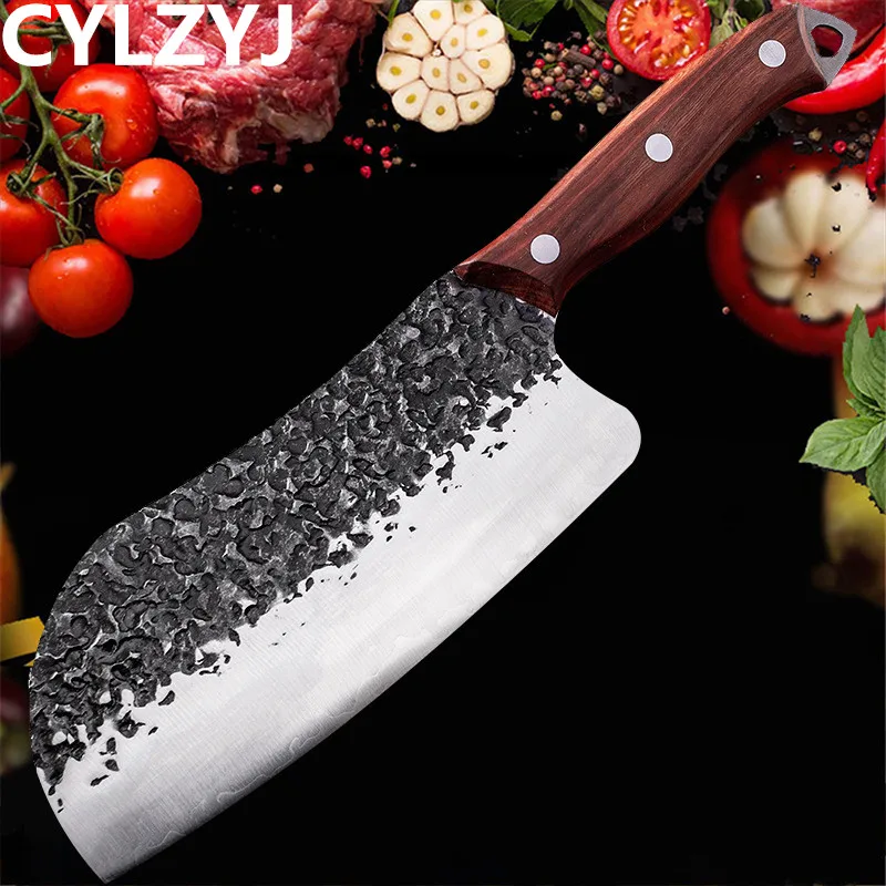 Forged Kitchen Knife Tool Stainless Steel Knife Color Wood 5cr15 Manual Forging And Cutting Dual-use Knife Fish Head Chef Knife