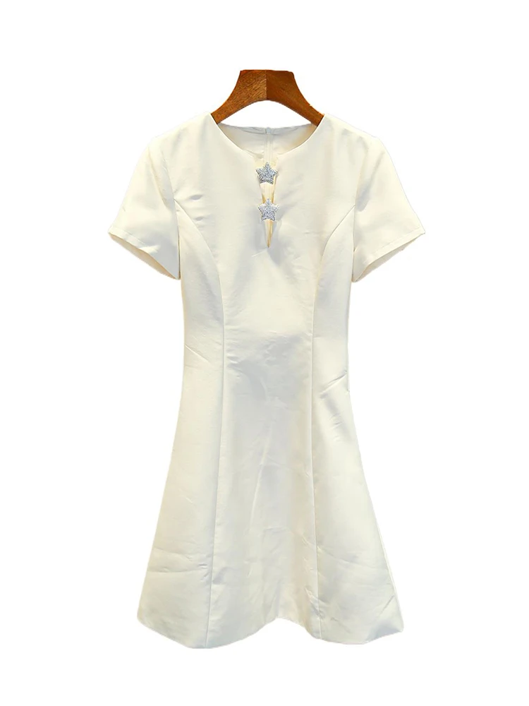 Spódnica South Oil High-End Women's Summer 2024 Star Nail Drill White Waist-Cinching ort Dr Ele Commute High Waist A-Line Skirt