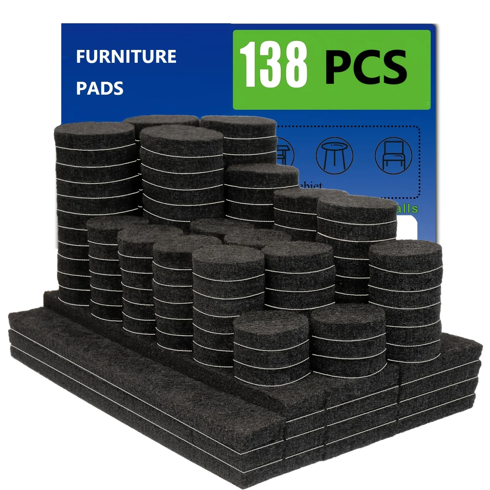 138pcs Furniture Felt Pads Set Various Sizes for Protecting Hardwood Floors And Metal Surfaces Furniture Leg Protectors