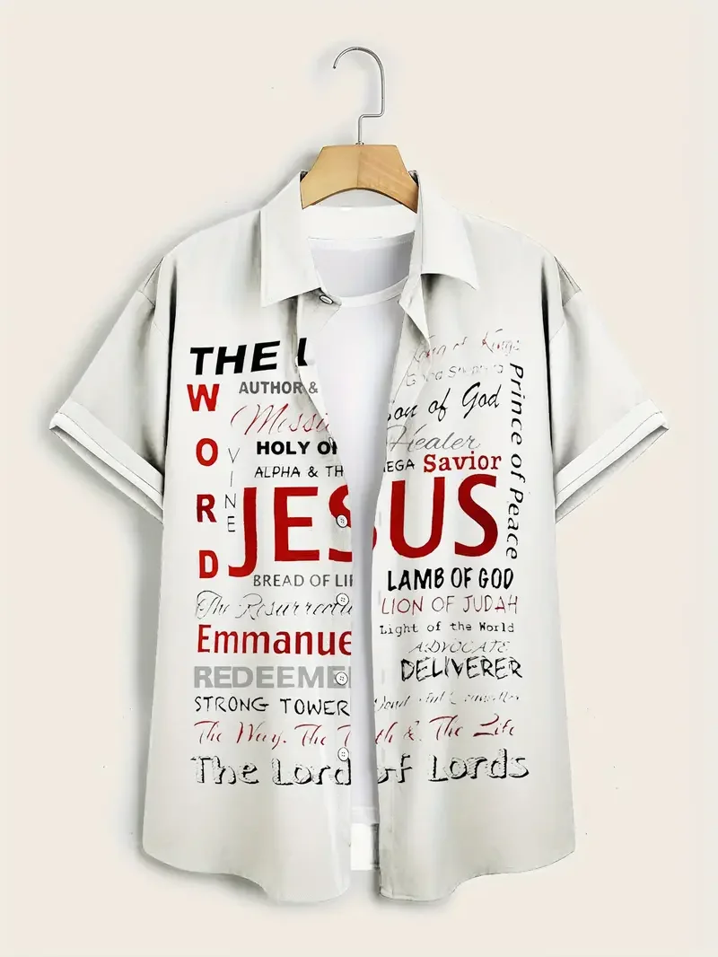 رجل الصيف قميص هاواي صيفي رسالة يسوع الإيمان ثلاثية الأبعاد طباعة قمصان الرجال النساء موضة قصيرة الأكمام زر الشاطئ قميص البلوزات الاجتماعية #2