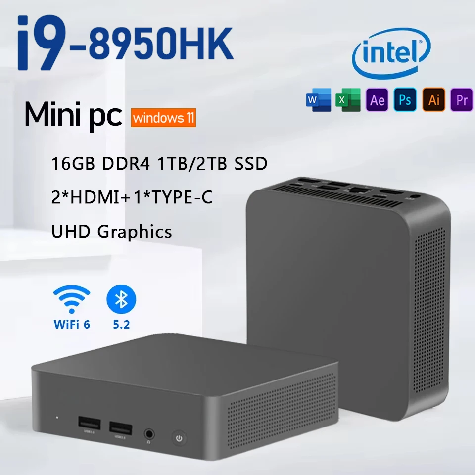 Mini PC Windows 11 Intel Core i9 8950HK Celeron N5095A Portable Desktop PC 16GB DDR4 1TB 2TB SSD WiFi 6 Gaming Computer