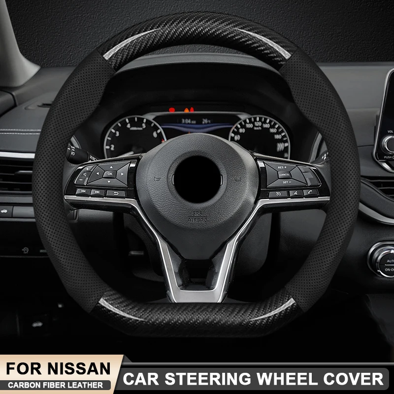

Car Carbon Fiber Leather Steering Wheel Cover For Nissan Livina Quest X-Trail Cefiro Qashqai J12 Serena Micra Kicks Altima Teana