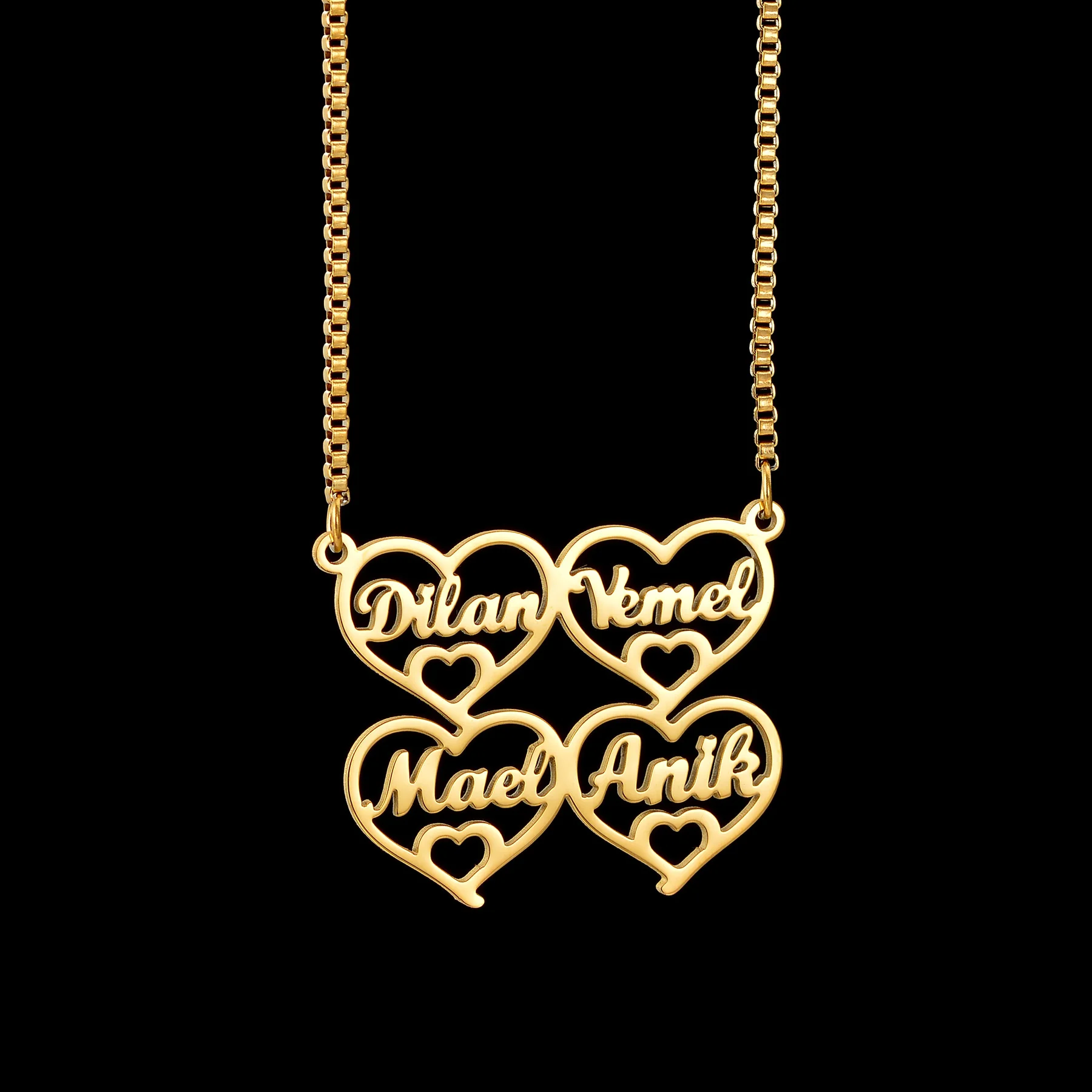 

Personalized Custom 1-4 Names Heart Necklace for Couple Stainless Steel Hollow Heart Pendant Chain Family Birthday PartyGift