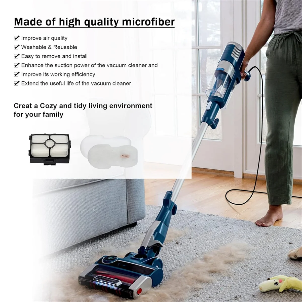 مرشحات بديلة لـ Shark HZ3002 HZ3000 Stratos Ultralight Corded Stick Vacuum HEPA والرغوة ومرشحات اللباد_A66K