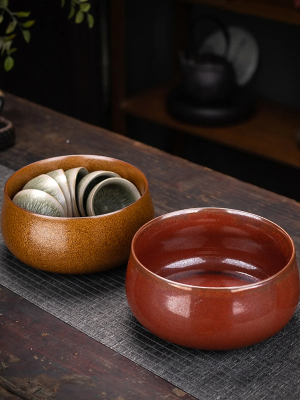 

Exhausted Tea Jar Tea Basin Kiln Baked Retro Cup Wash Chinese Ceramic Zen Tea Basin Home Tea Residue Barrel Tea Ceremony