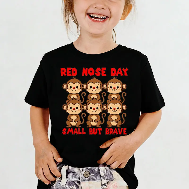 Baby Monkey Punch T-shirt Small But Brave Red Nose Day Monkey Top Lonely Punch Graphic T Shirts Cartoon Short-sleeved Shirt ops