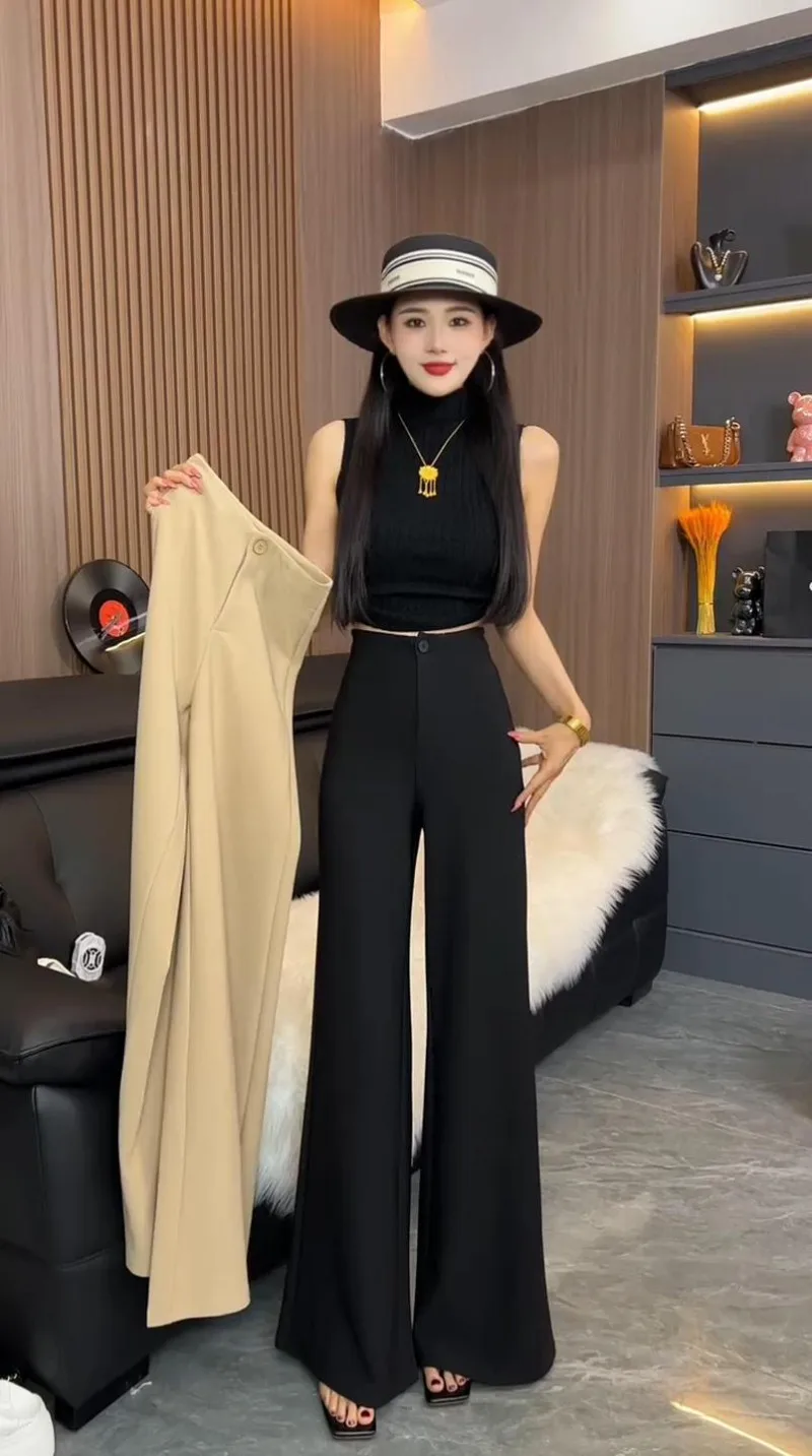 This year, super-good-looking casual pants are popular spring 2026, which is super High waist, wide legs, thin drape suit pants.