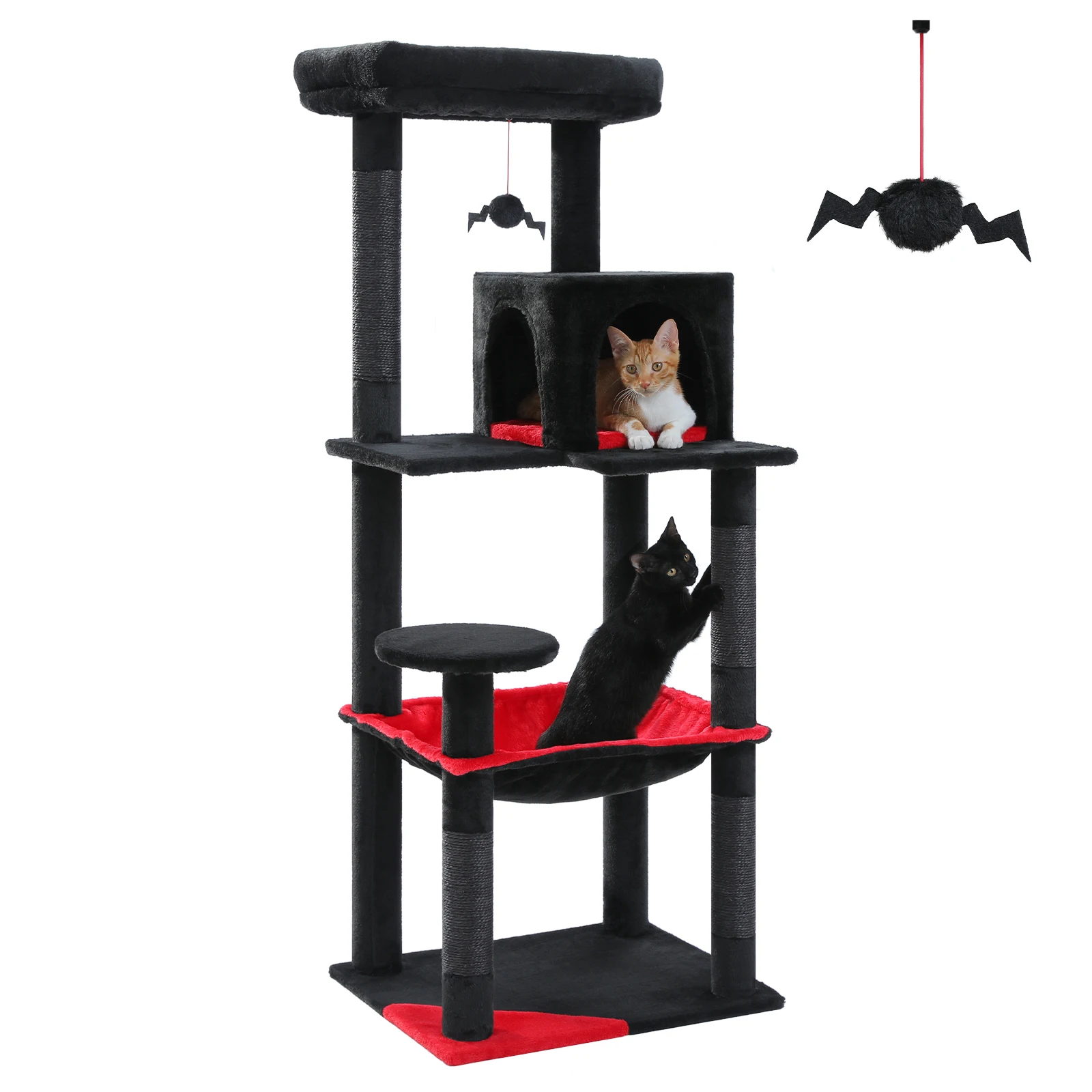 PAWZ Road Kratzbaum für Hauskatzen, 5-stufiger Katzenturm für große Katzen mit großer Hängematte, mit Sisal überzogene Kratzbäume, gemütliche Condo-Barsch 7