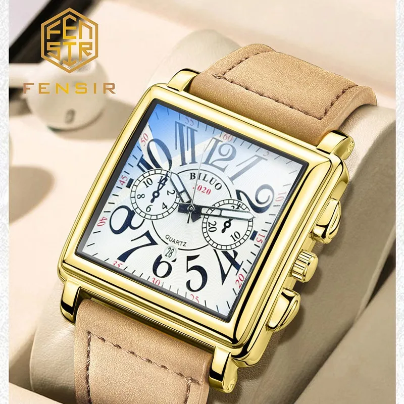 Personality Colored Text Hot Selling Square Case Design Unisex Watch Quartz Watch Men Luxury Fashion Men Watch Leather Clock