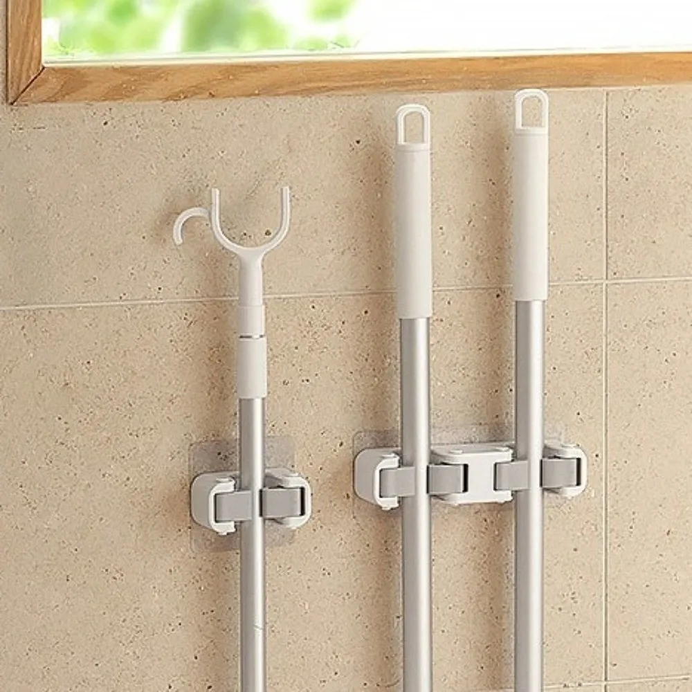 مشبك ممسحة متين بدون أثر، مشبك بلاستيكي معلق على الحائط، مقاوم للماء، قابل لإعادة الاستخدام، لا يوجد خطاف تثقيب للمطبخ