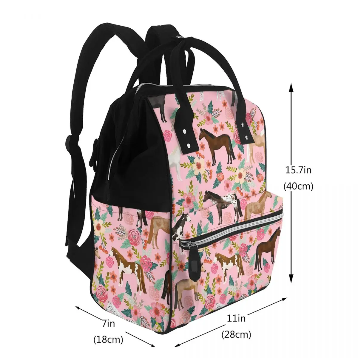 Equestrian Pastel Floral And Horse Pattern Student Backpack School Bag Hiking Travel Daypack for Men Women Bookbag Shoulder Bags