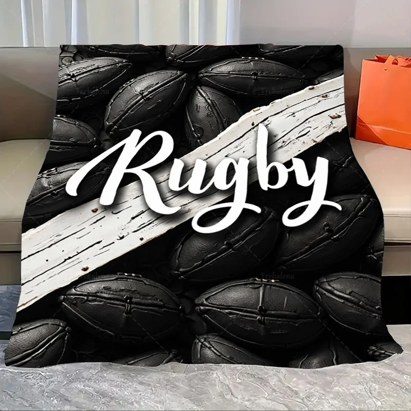 

1pc Flannel Blanket Rugby Ball Print Blanket - Modern Sports Style for Living Room Decor