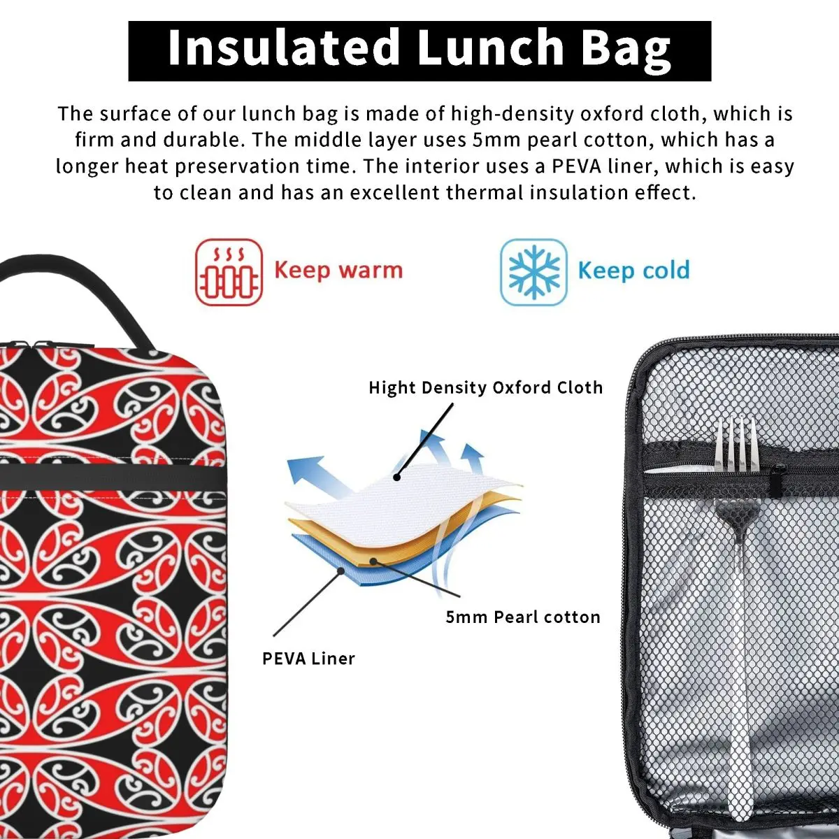 Maori Traditional Pattern Hammehead Shark Insulated Lunch Bag for Women Kids Leakproof Food Boxes Thermal Lunch Box Tote