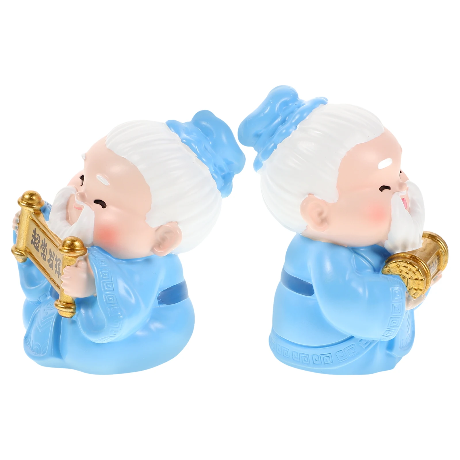 

2 Pcs Confucius Ornament Cake Decoration Statue Chinese Traditional Resin Crafts