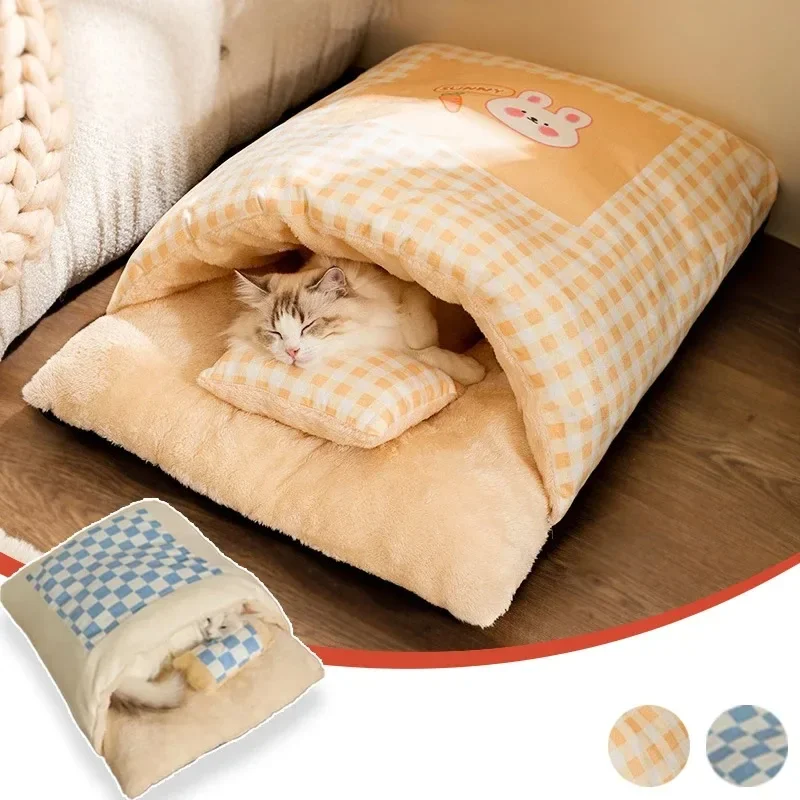 

Bed for Cats Warm Dog Mat Plush Accessories Cartoon Fluffy Cushions Winter Houses Pet Products Accessory Things Kitten Basket